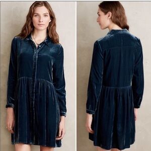 Moulinette Soeurs Teal Pleated Long Sleeve Sundress